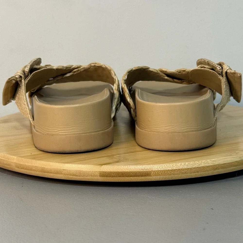Marc Fisher Welti Woven Buckle Platform Sandal Women's 10M‎ Tan Nude Straw BOHO